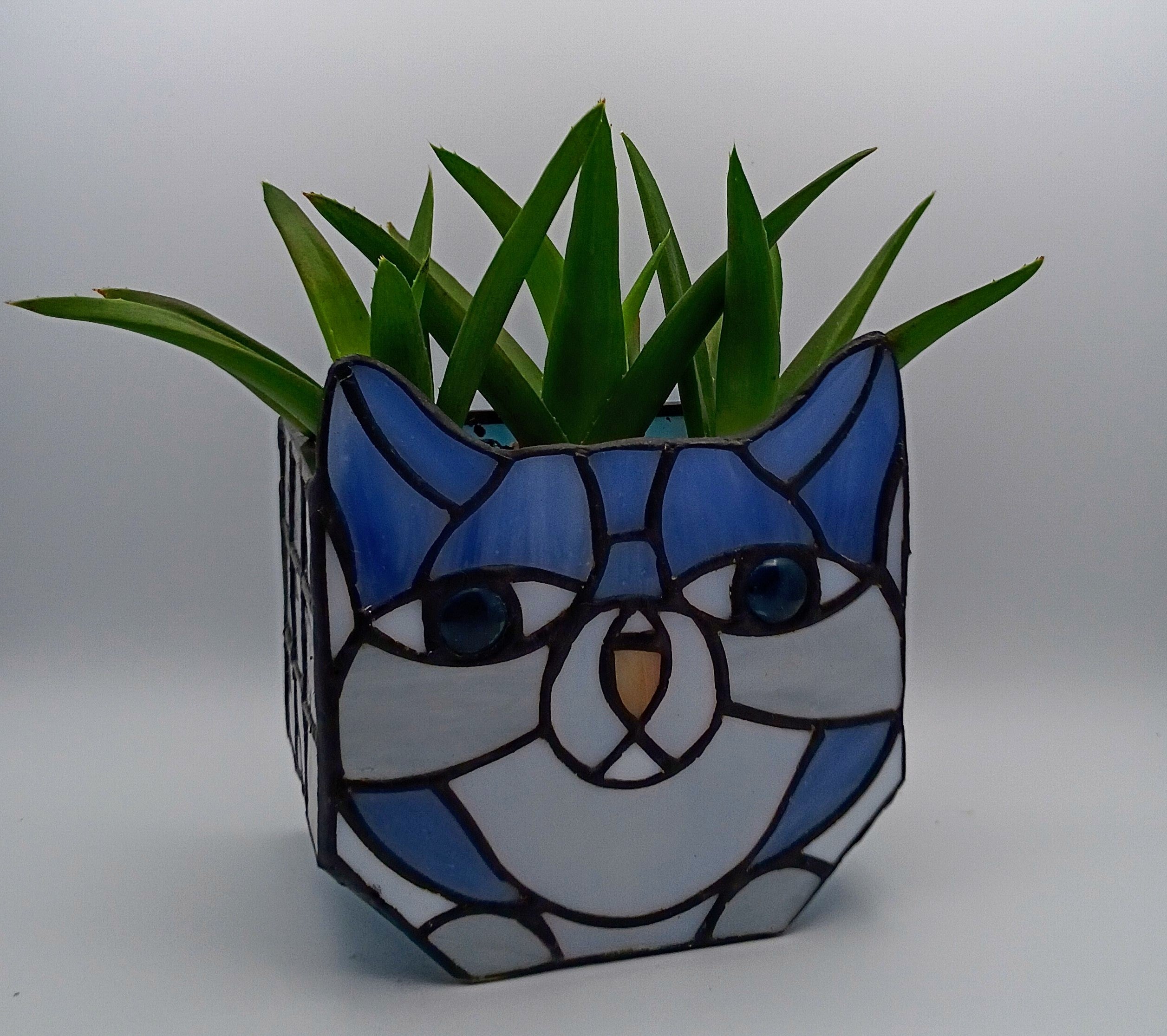 Stained glass cat planter